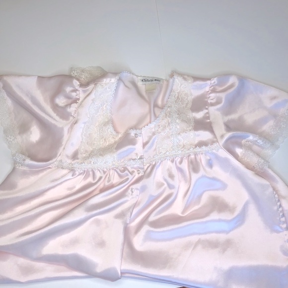 Vintage Dior Nightgown Pink Lace Cap Sleeves Round Neck Long Length Silky 48” - Picture 12 of 14
